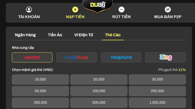 Giới thiệu các kênh nạp tiền tại nhà cái DU88