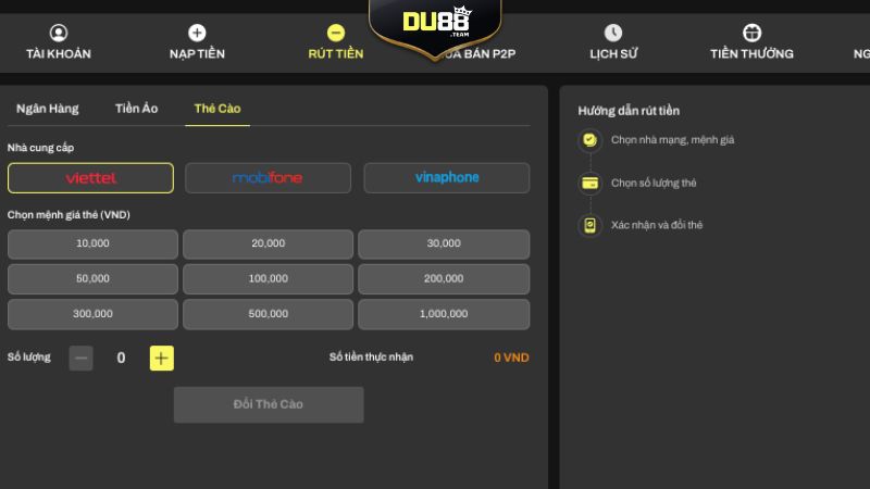 Hướng dẫn rút tiền Du88 chi tiết