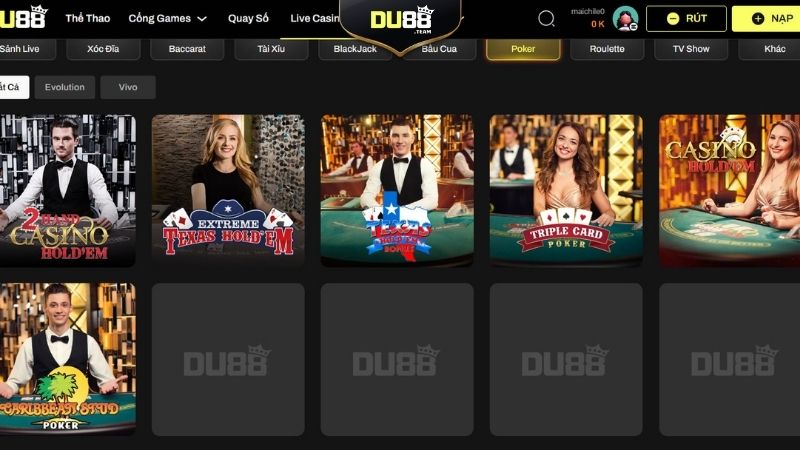 Các sảnh game poker tại Du88