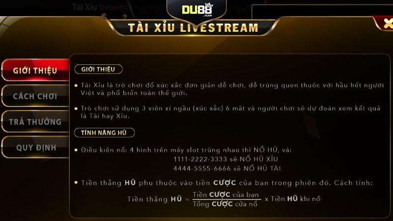 Quy tắc chơi game tài xỉu tại Du88